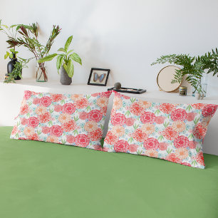 Fresh Green Coral Red Blue Orange Retro Floral Art Pillow Case