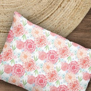 Fresh Green Coral Red Blue Orange Retro Floral Art Pillow Case