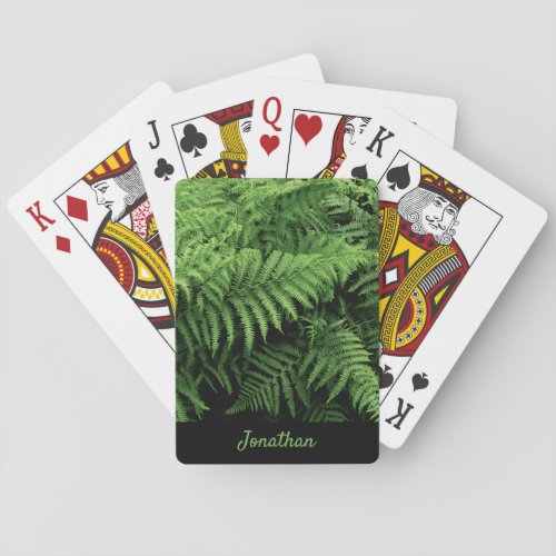 Fresh Green Fern Fronds Foliage with Name Playing Cards