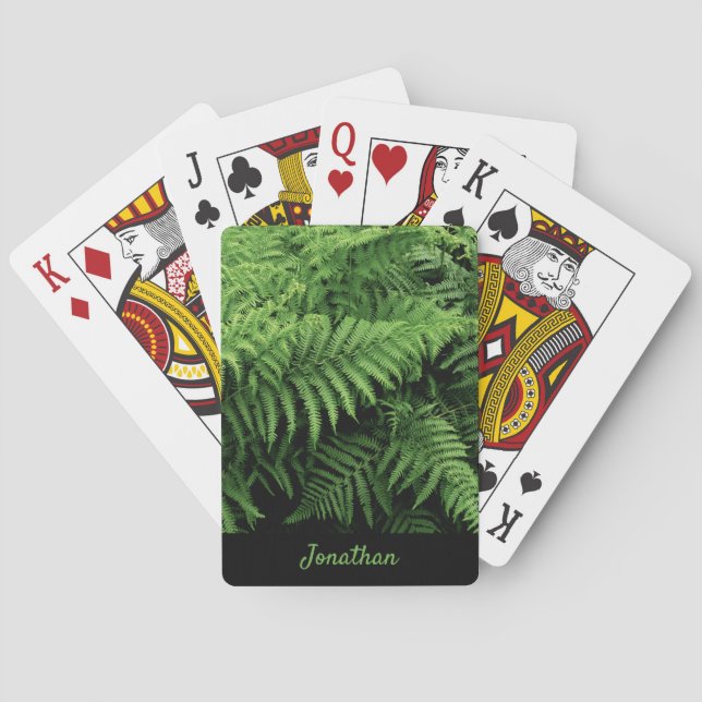 Fresh Green Fern Fronds Foliage with Name Poker Cards (Back)