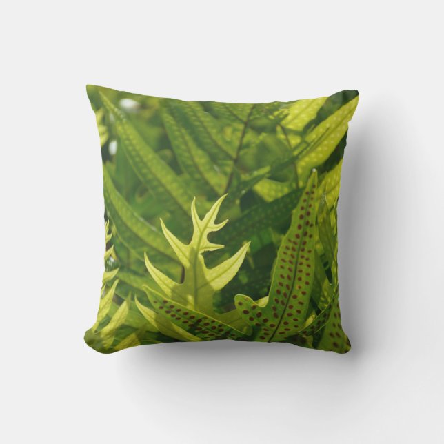 Fresh Green Ferns Botanical Outdoor Pillow (Front)