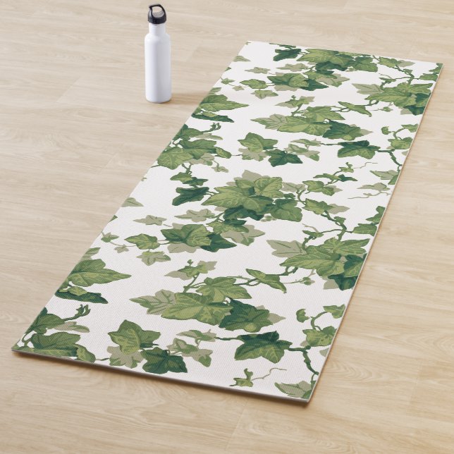 Fresh Green Ivy and Vines on White Background Yoga Mat (In Situ)
