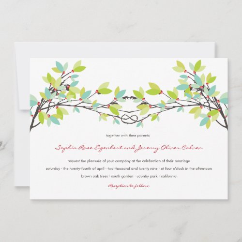 Fresh Green Knotted Love Trees Spring Wedding Invitation