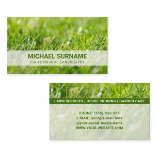 Fresh Green Lawn Mowing Service Landscaper Photo Business Card