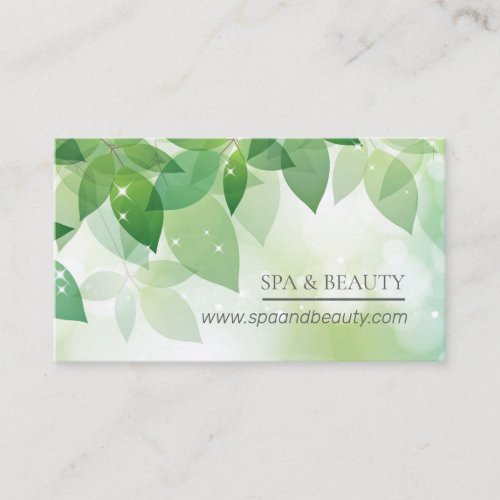 Fresh Green Leaves Sparkle Spa  Beauty Business Card