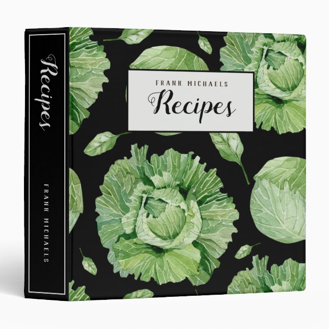 Fresh Green Lettuce Custom Recipe Binder - Black (Front/Spine)