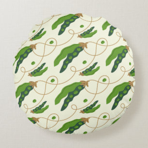 Fresh Green Pea Pod Pattern Round Pillow