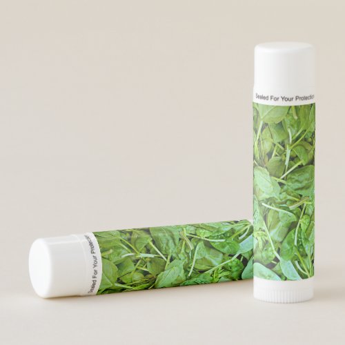 Fresh green spinach salad pattern lip balm