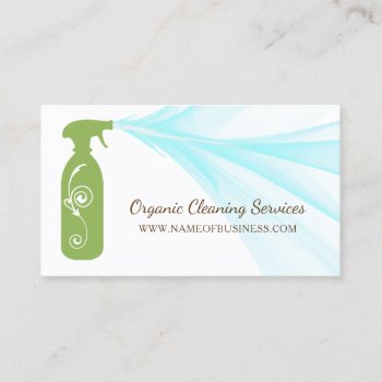 Fresh Green Spray Bottle Organic Cleaning Services Business Card by GirlyBusinessCards at Zazzle