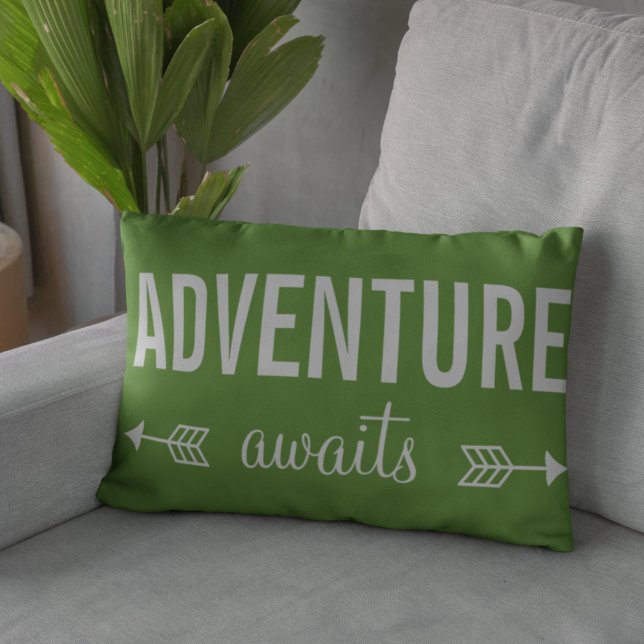 Fresh Green Typography Adventure Seeker Accent Pillow (Creator Uploaded)