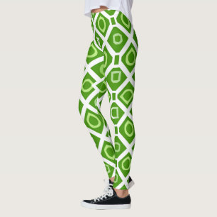 Fresh Green White Circle Square Leggings