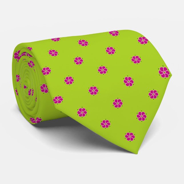 Fresh green with pink flower pattern neck tie (Rolled)