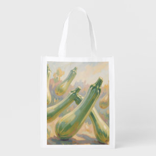 Fresh Green Zucchini Impressionist Painting Grocery Bag