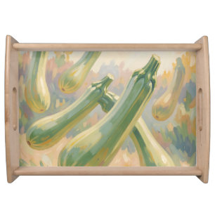 Fresh Green Zucchini Impressionist Painting Serving Tray