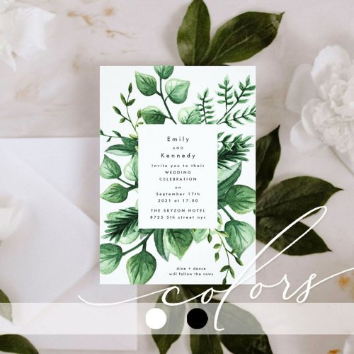Fresh Greenery Leafy Modern Wedding Invitation