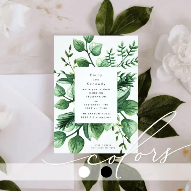 Fresh Greenery Leafy Modern Wedding Invitation Zazzle 1746