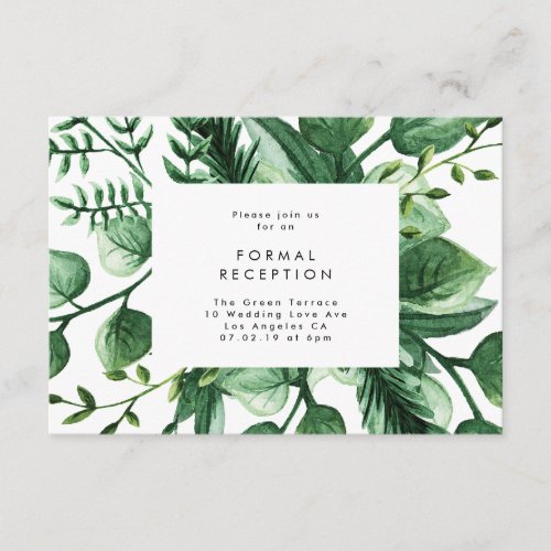 Fresh Greenery Leafy Plants Wedding Reception Card