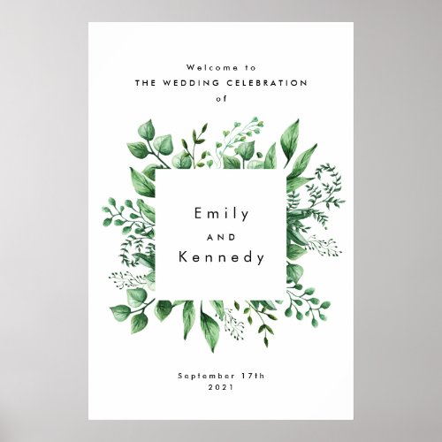 Fresh Greenery Leafy Plants Wedding Welcome Poster
