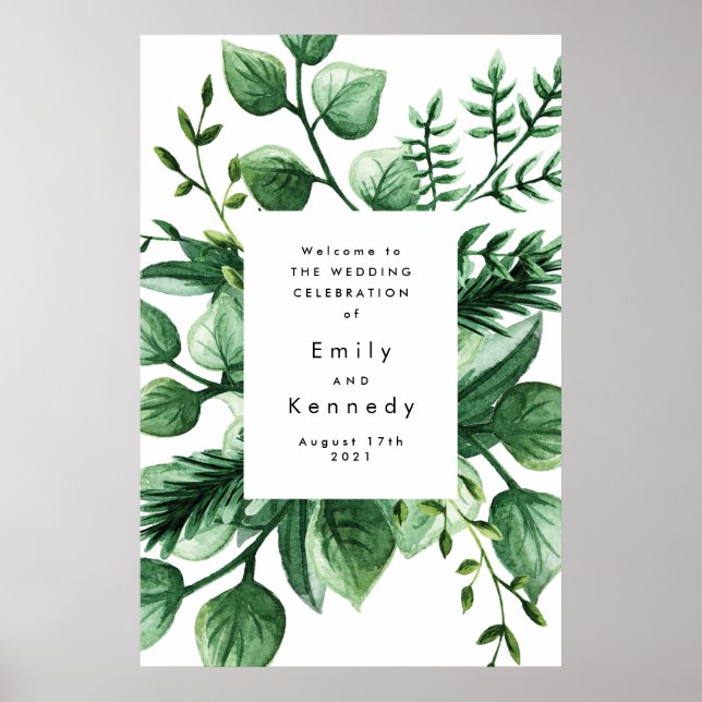 Fresh Greenery Leafy Plants Wedding Welcome Poster (Front)