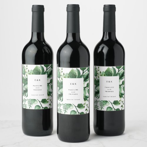 Fresh Greenery Leafy Plants Wedding Wine Label
