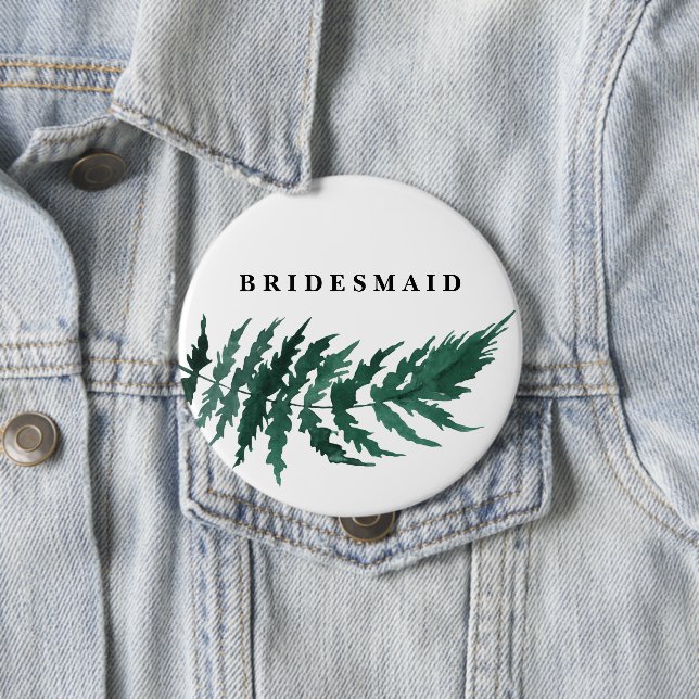 Fresh Greenery Watercolor Wedding Bridesmaid Button (In Situ)