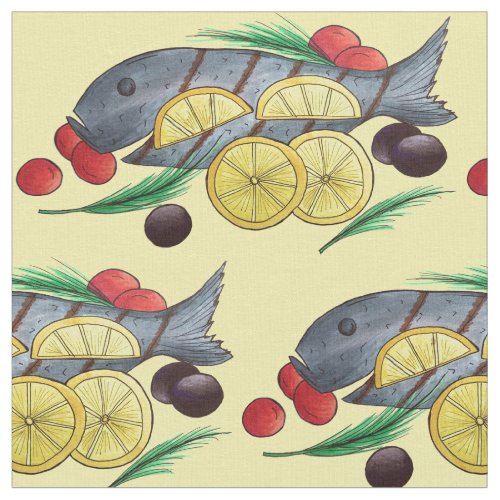 Fresh Grilled Fish Greek Mediterranean Seafood Fabric