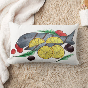 Fresh Grilled Fish Greek Mediterranean Seafood Lumbar Pillow