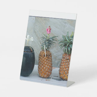 fresh healthy pineapple pedestal sign