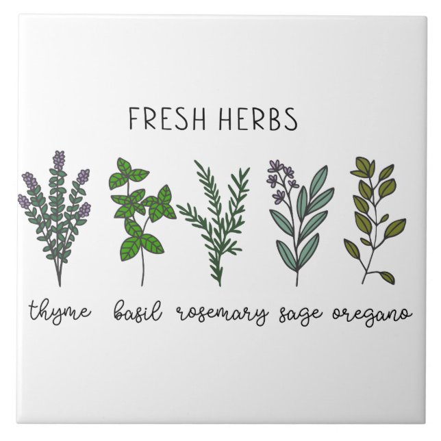 Fresh Herbs Thyme Basil Farmhouse Ceramic Tile (Front)