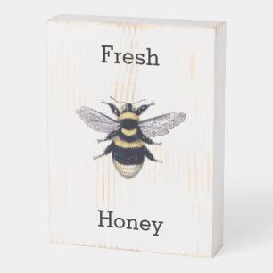 Fresh Honey Bee Wooden Box Sign