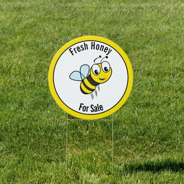 Fresh Honey For Sale Yellow & Black with Bee Sign (Insitu)