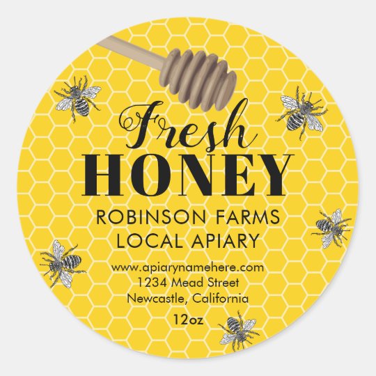 Fresh Honey Jar Labels | Honeybee