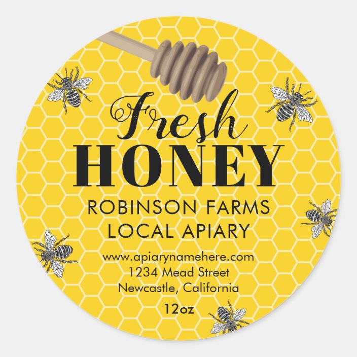 Fresh Honey Jar Labels Honeybee