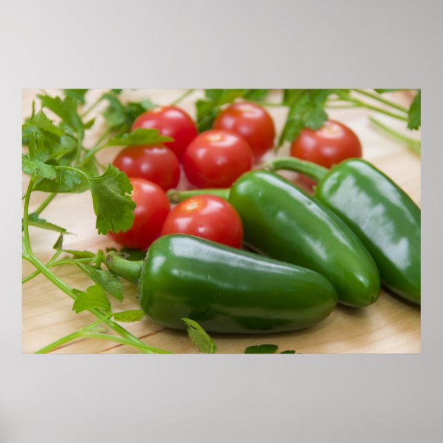 Fresh Jalapenos, Cherry Tomatoes, and Cilantro Poster (Front)