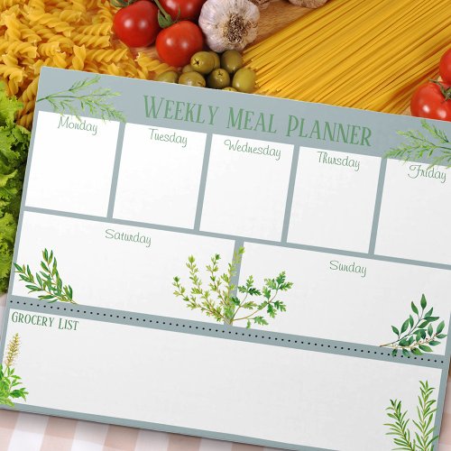 Fresh Kitchen Herbs _ Blue Weekly Meal Planner Notepad