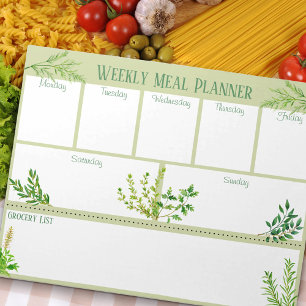 Fresh Kitchen Herbs - Green Weekly Meal Planner Notepad