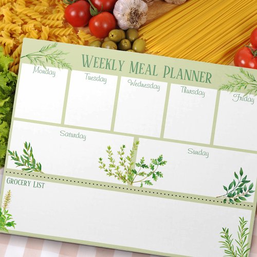 Fresh Kitchen Herbs _ Green Weekly Meal Planner Notepad