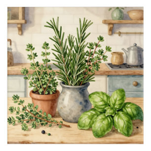 Fresh Kitchen Herbs Watercolor Acrylic Print