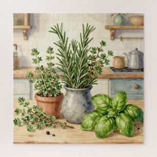 Fresh Kitchen Herbs Watercolor Jigsaw Puzzle