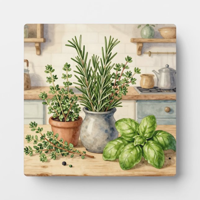 Fresh Kitchen Herbs Watercolor  Plaque (Front)