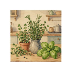 Fresh Kitchen Herbs Watercolor Wood Wall Art