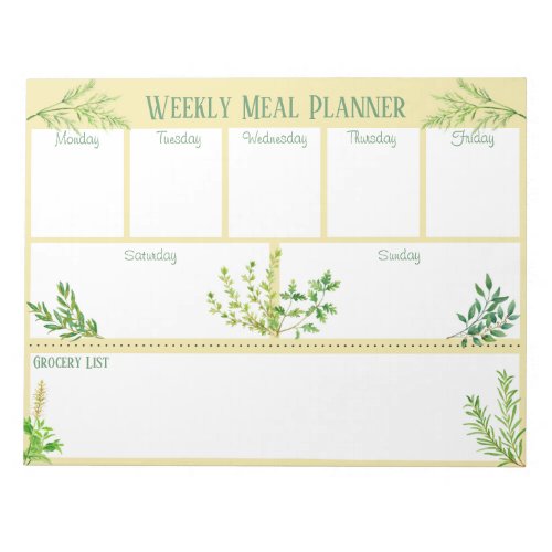 Fresh Kitchen Herbs _ Yellow Weekly Meal Planner Notepad