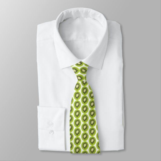 Fresh kiwi fruit background. Round slices pattern Neck Tie (Tied)