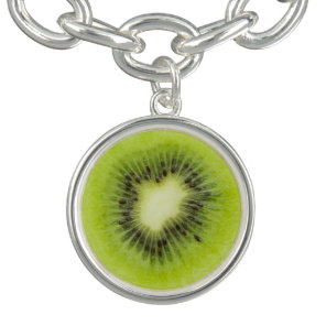 Fresh kiwi fruit. Round slice closeup isolated Charm Bracelet