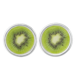 Fresh kiwi fruit. Round slice closeup isolated Cufflinks