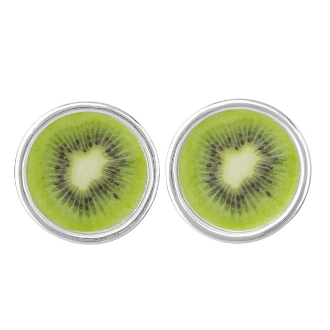 Fresh kiwi fruit. Round slice closeup isolated Cufflinks (Front)