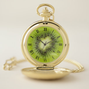 Fresh kiwi fruit. Round slice closeup isolated Pocket Watch
