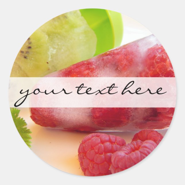 fresh kiwi raspberry fruity ice lollipop photo classic round sticker (Front)