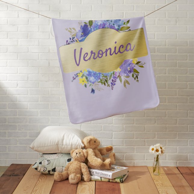 Fresh Lavender Floral & Gold Baby Girl  Blanket (In Situ)