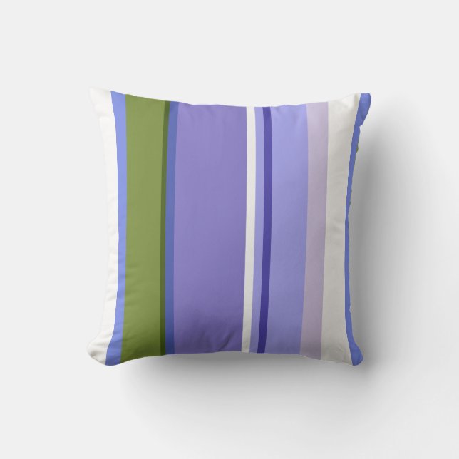 Fresh Lavender & Green Stripes Contemporary Throw Pillow (Front)